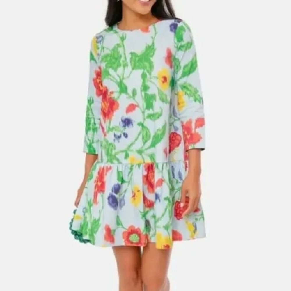 Tuckernuck White Floral Mini Dress with Green, Red, Yellow & Purple Print